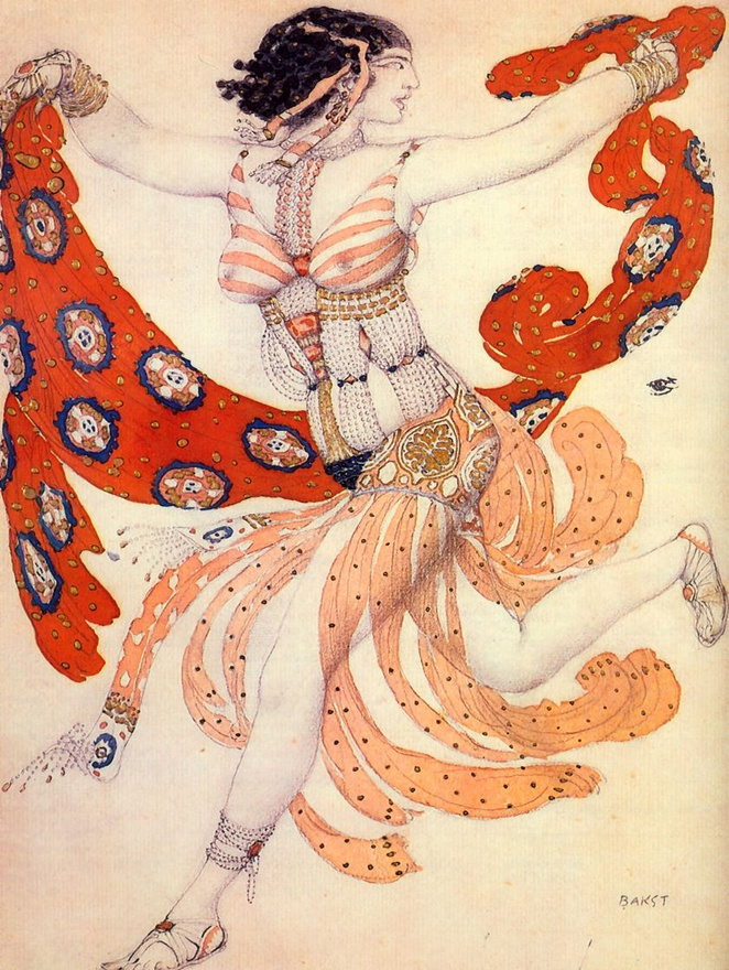 Эскиз костюма Клеопатры для Иды Рубинштейн к балету «Клеопатра» на музыку А.С.Аренского (1909), Лев Бакст